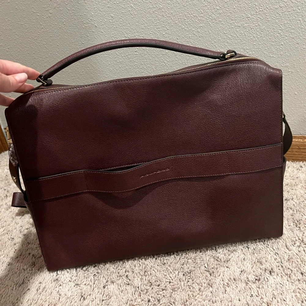 Piquadro Women's Burgundy Leather Laptop Bag with Top Handle